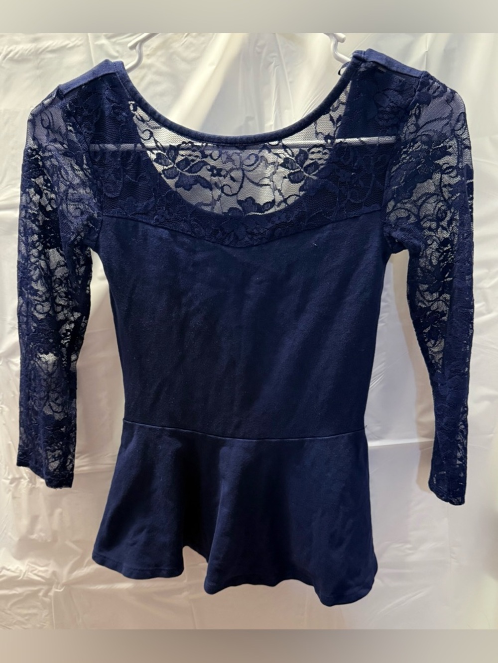 Express Extra Small Long Sleeve Navy Blue Lace Sleeves Top Shirt Blouse